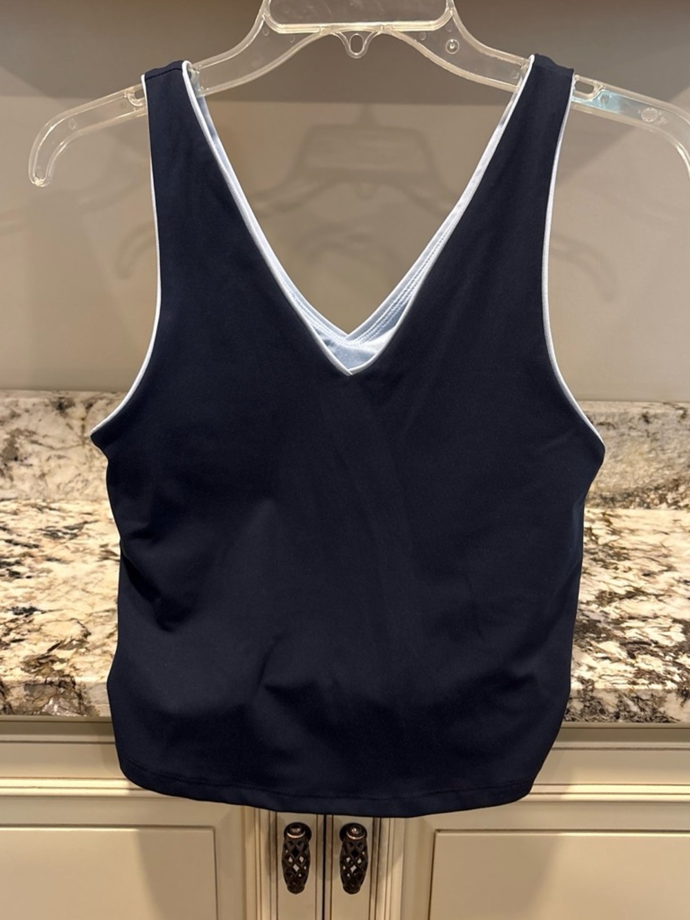 Women’s Navy V‑Neck athletic Tank with built in bra, by Jockey